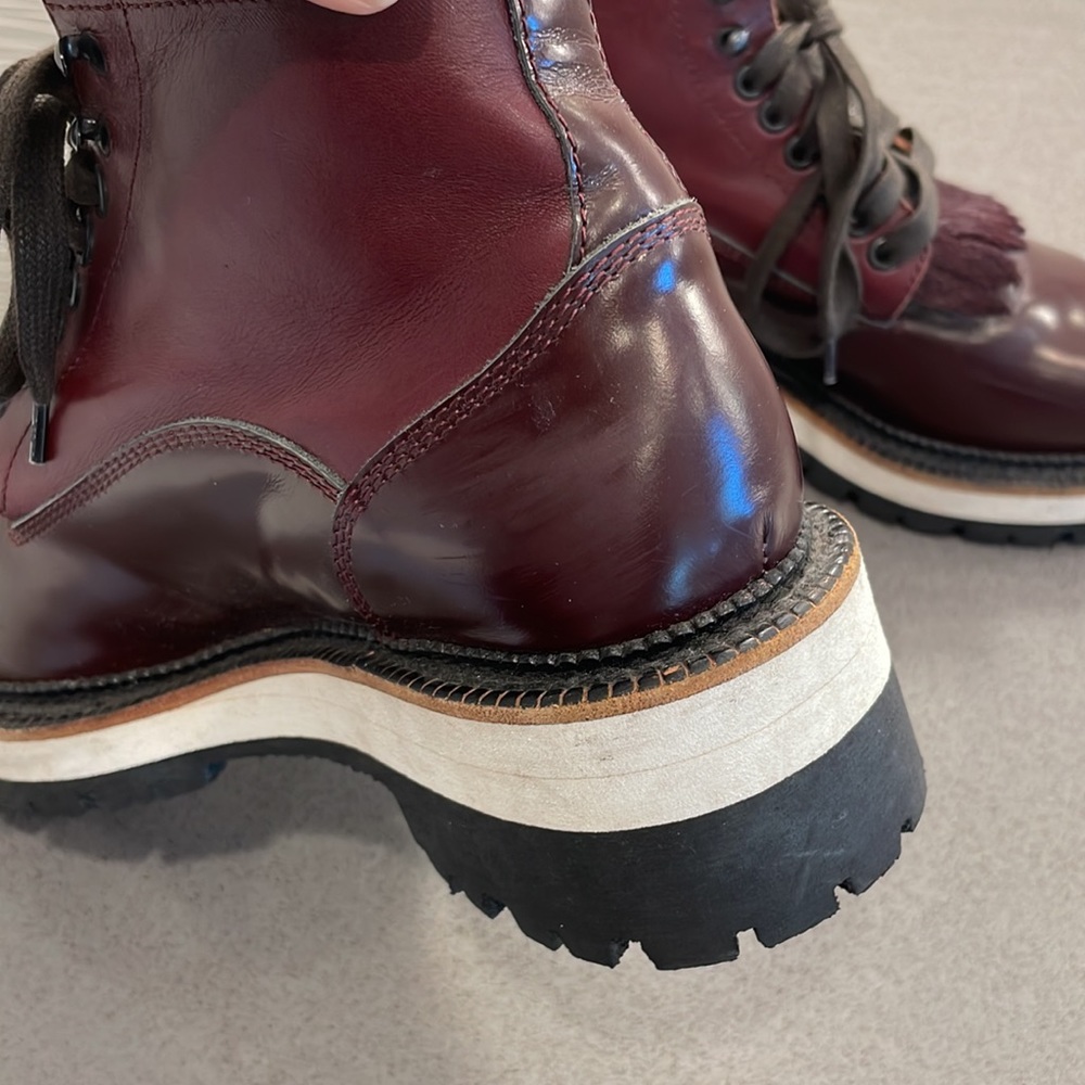 DSQUARED2 Red Oxblood Lace Up Chunky Vibram Lug Sole Calf Hair & Leather boots - Picture 15 of 17